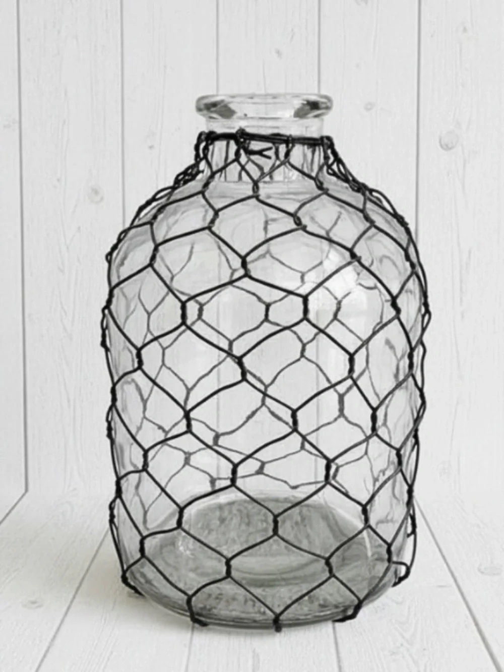 Glass Bottle Vase & Boxwood Floral Stems